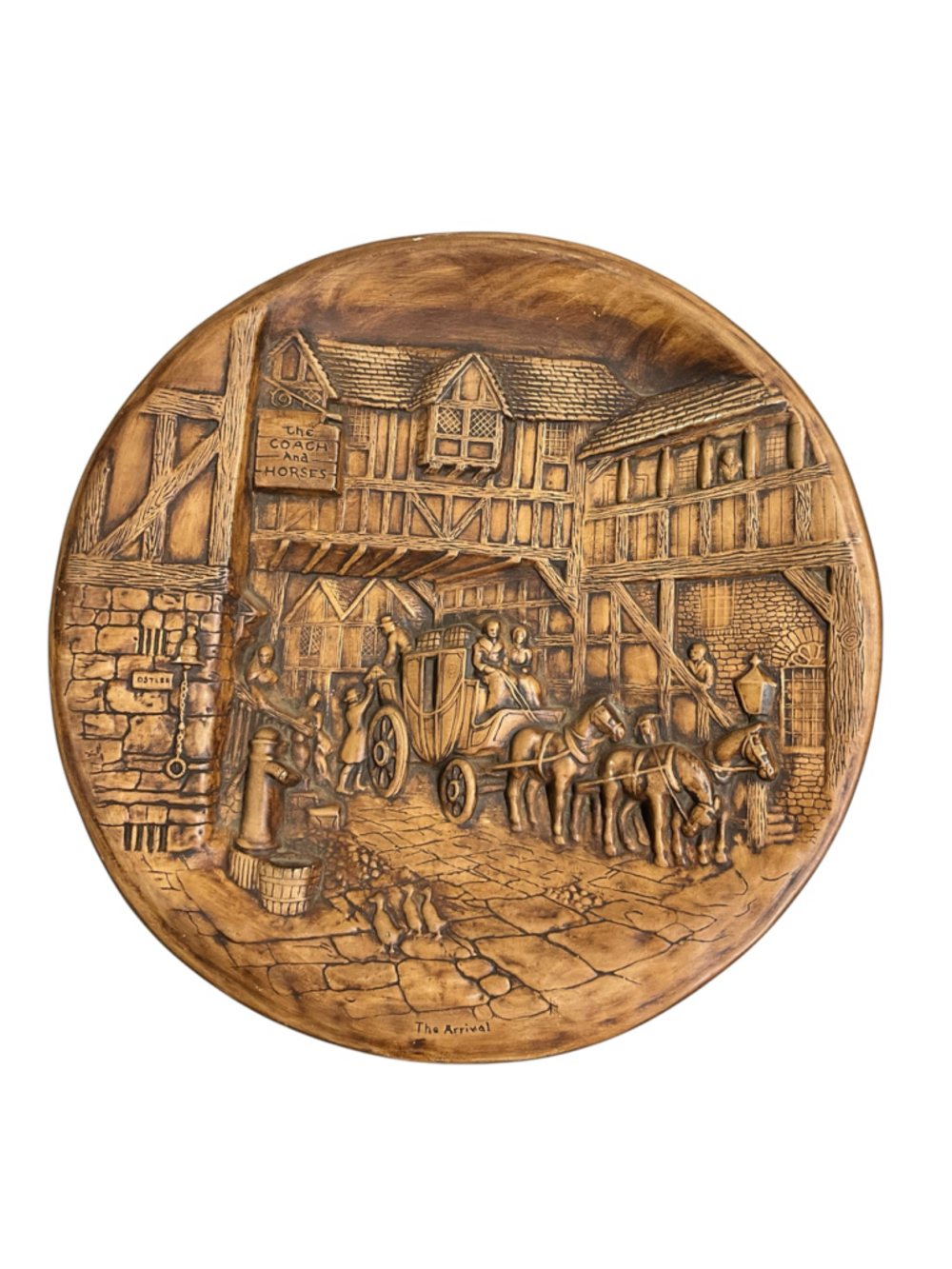 Vintage W.H. Bossons The Arrival 14” Chalkware Wall Plaque England
